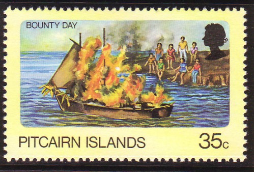 Burning of HMS Bounty in Bounty Bay, Pitcairn Island
